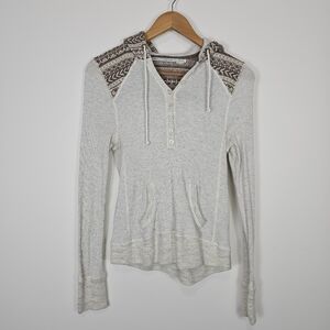 Anthropologie Saturday Sunday Wool Blend Waffle Knit Fair Isle Hood Henley